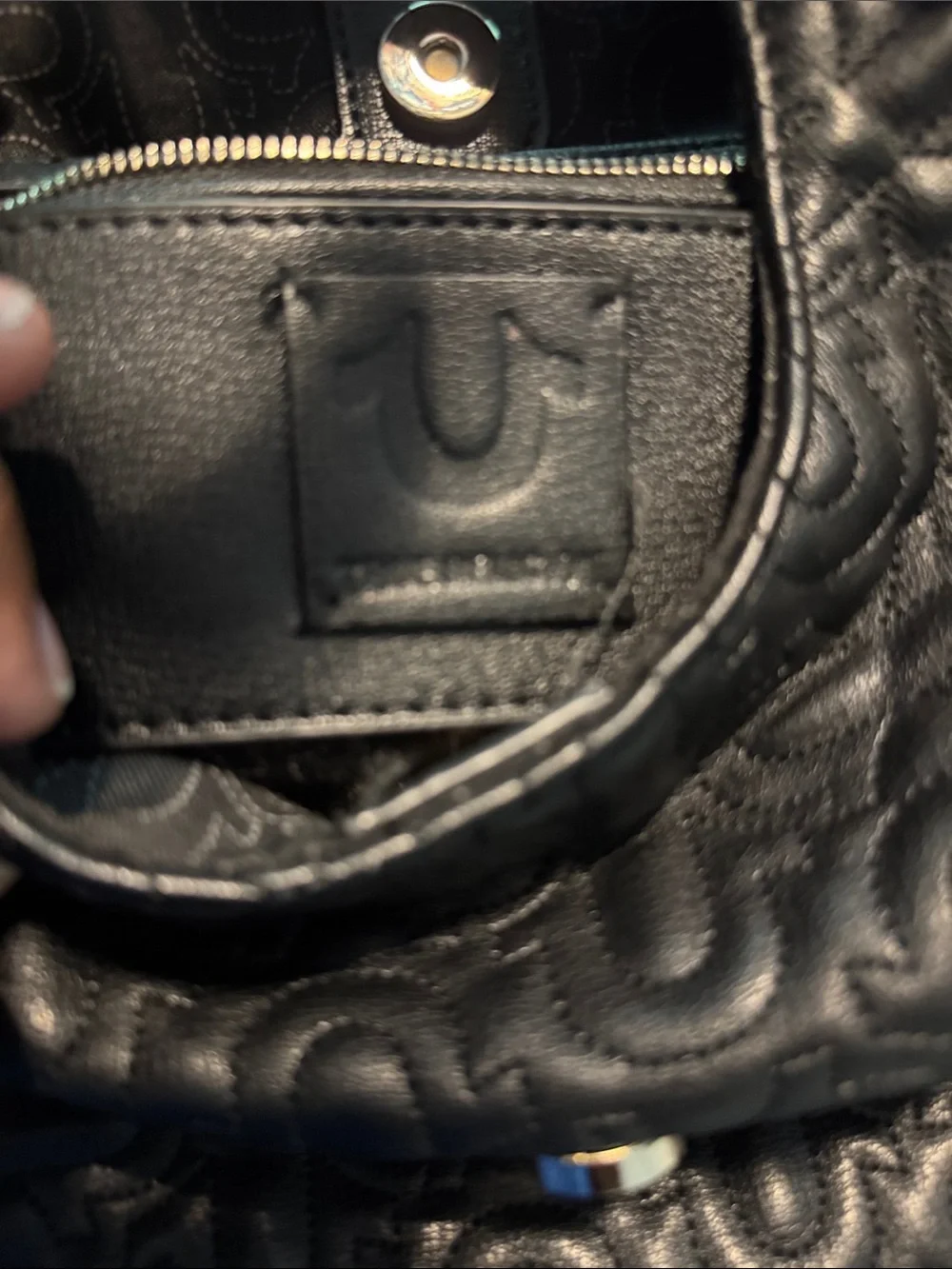 True Religion Black Quilted Shoulder Bag with Gold Accent